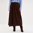 Jupe midi &eacute;vas&eacute;e taille &eacute;lastiqu&eacute;e marron fonc&eacute; femme