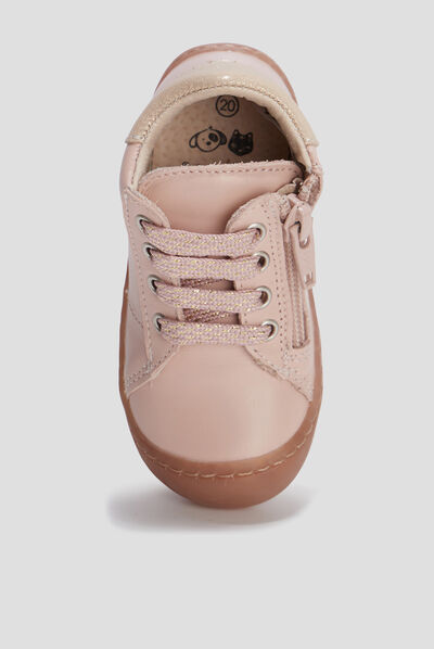 Bottillons zippés en cuir rose bébé fille