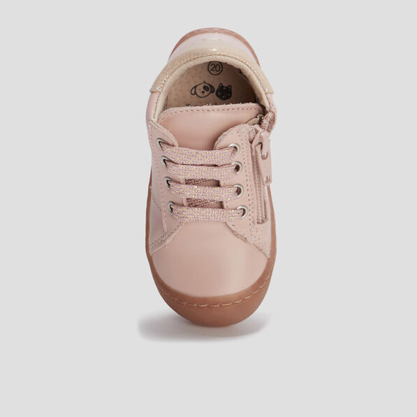bottillons zippes en cuir rose bebef Bottillons zippés en cuir rose bébé fille
