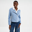 Veste courte esprit biker effet su&eacute;dine bleu gris femme