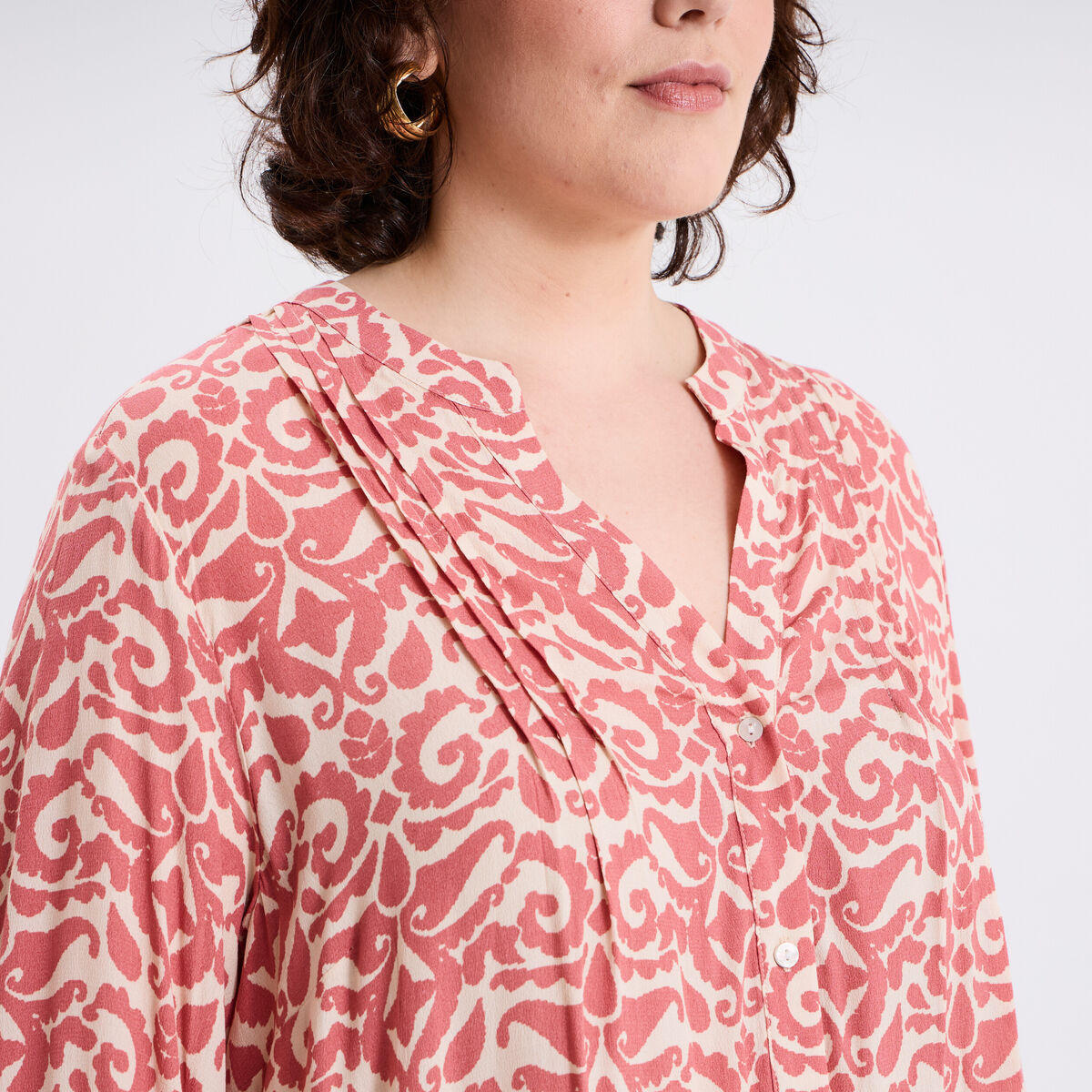 Robe chemise à volants manches 3/4 ecru femme grande taille