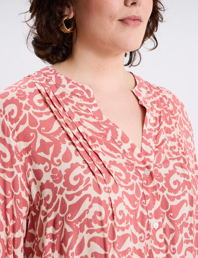 Robe chemise à volants manches 3/4 ecru femme grande taille
