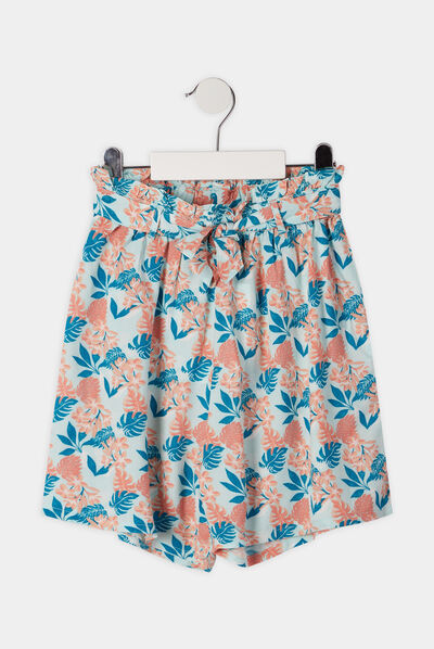 Short fluide avec ceinture bleu turquoise fille