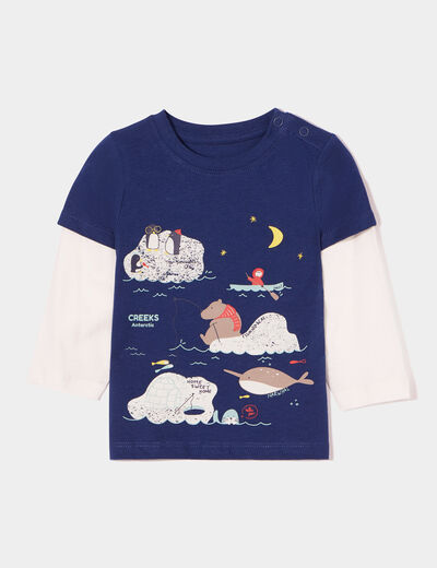 T-shirt boutonné manches longues Creeks bleu marine bébé garçon