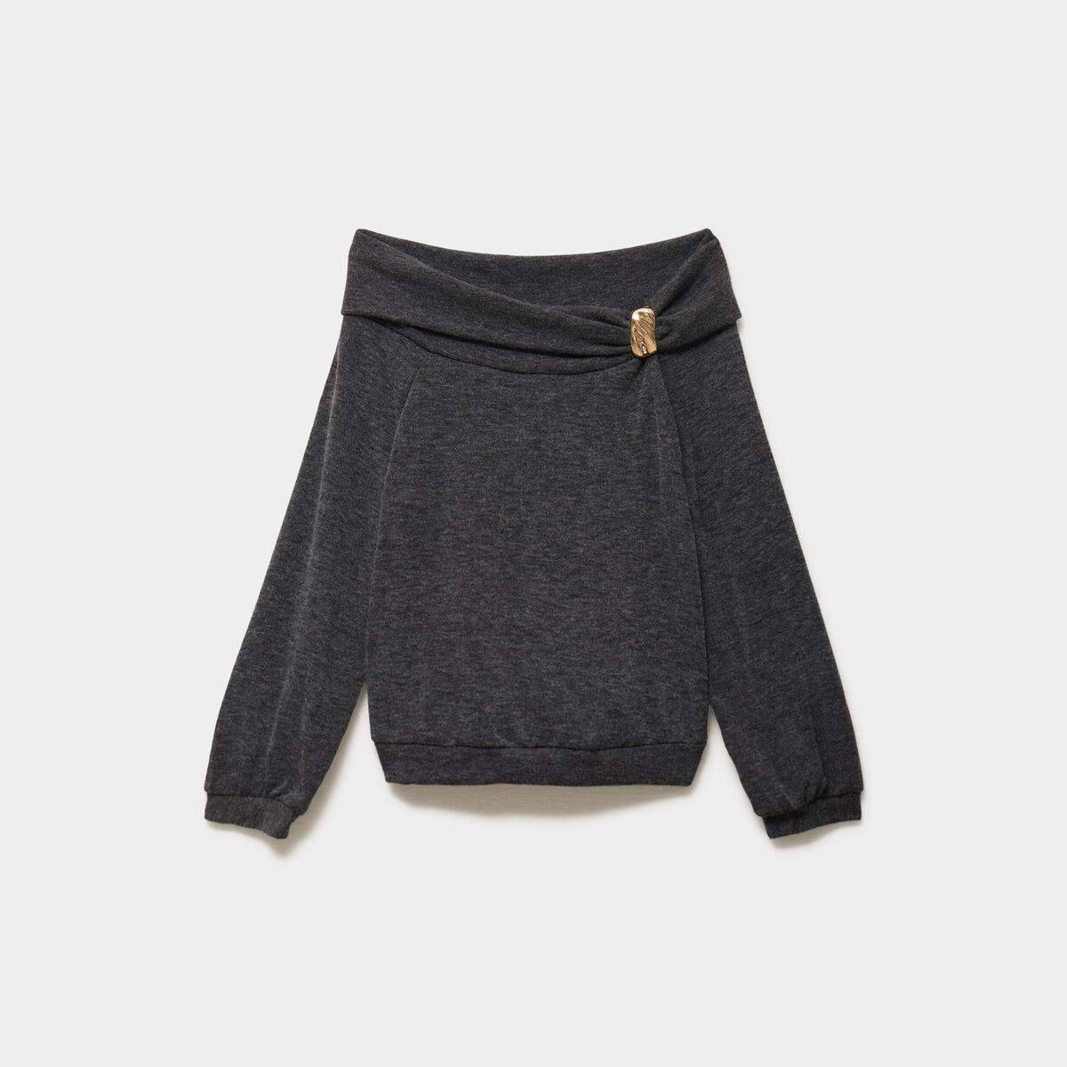 Pull encolure bateau manches longues gris femme