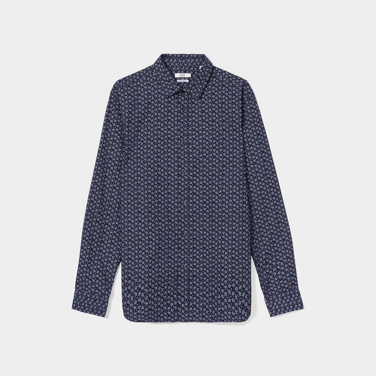 Chemise droite imprim&eacute;e manches longues bleu marine homme