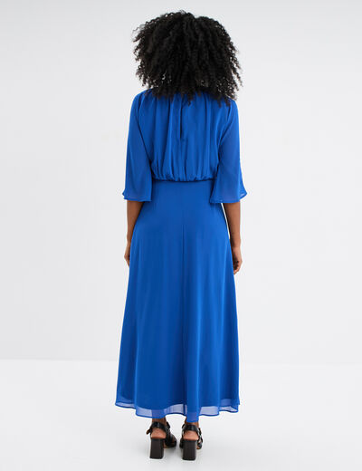 Robe midi manches 3/4 fendues bleu roi femme