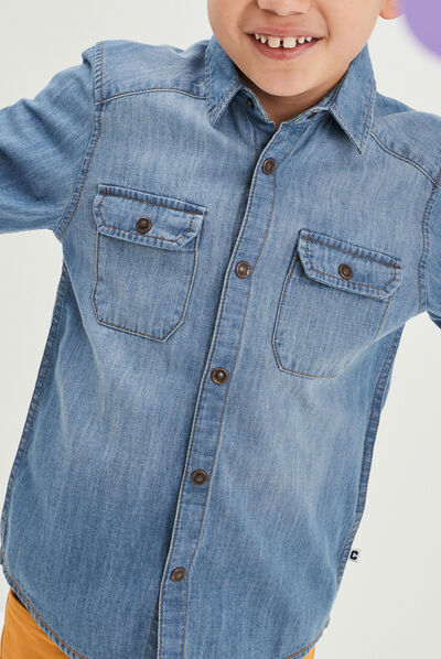 Chemise manches longues en jean Creeks denim double stone garçon
