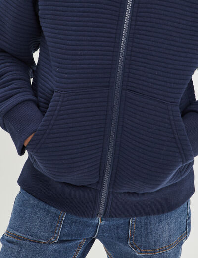 Gilet zippé effet côtelé bleu marine garçon