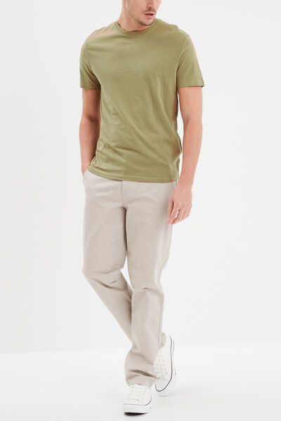 T-shirt droit en coton manches courtes vert kaki homme