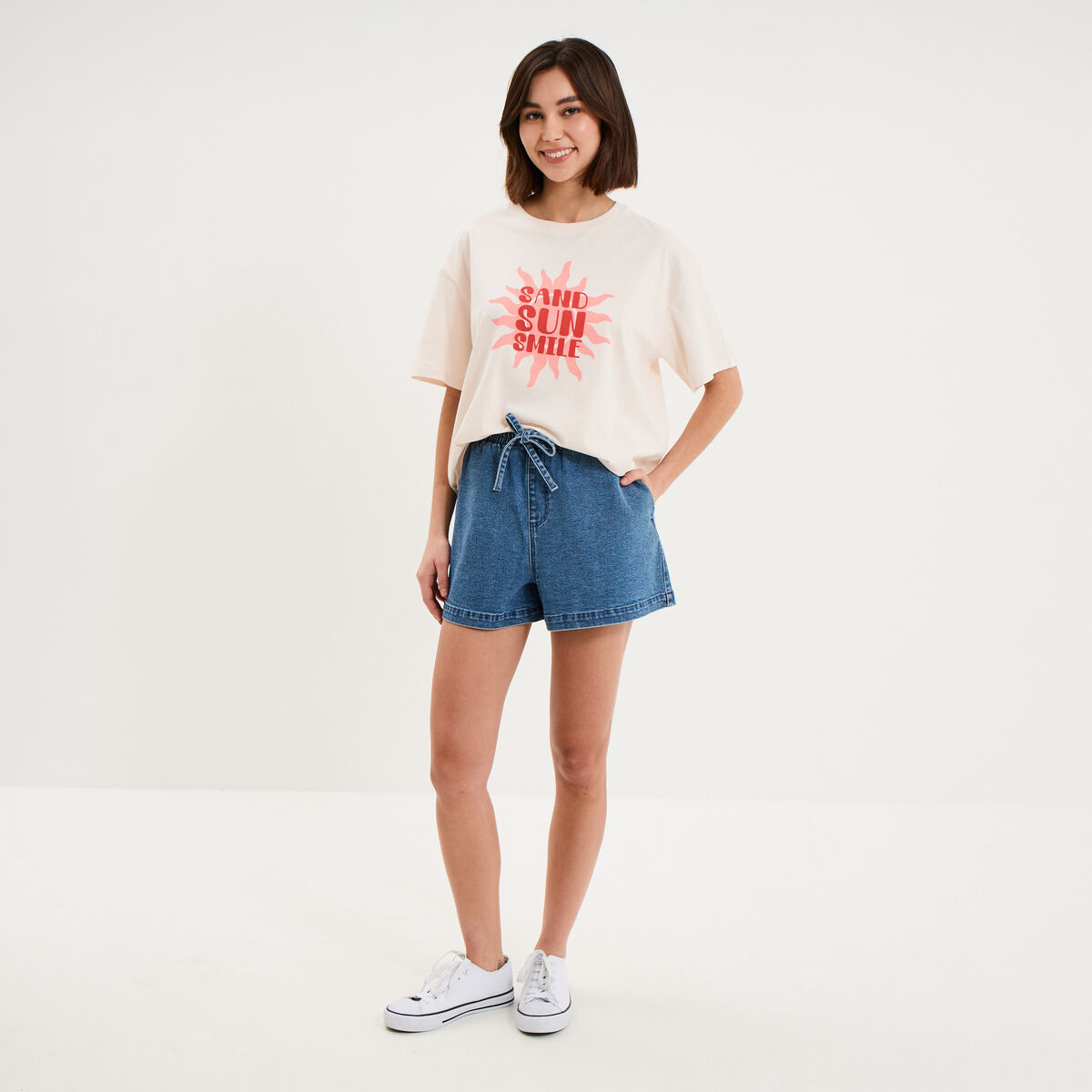 T-shirt droit manches courtes coton rose clair femme