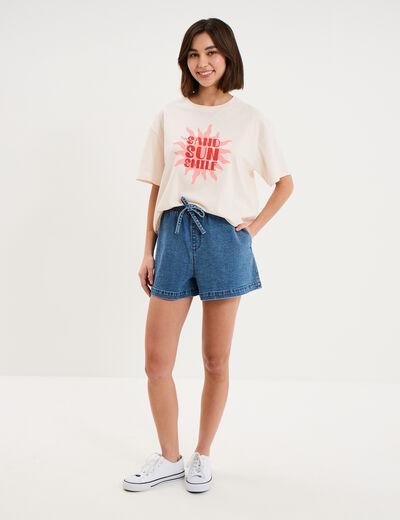 T-shirt droit manches courtes coton rose clair femme