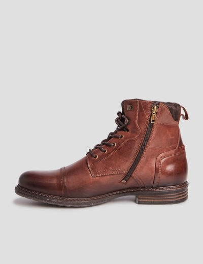 Bottines en cuir à lacets marron homme