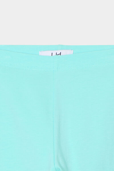 Short cycliste coton taille &eacute;lastiqu&eacute;e bleu turquoise fille