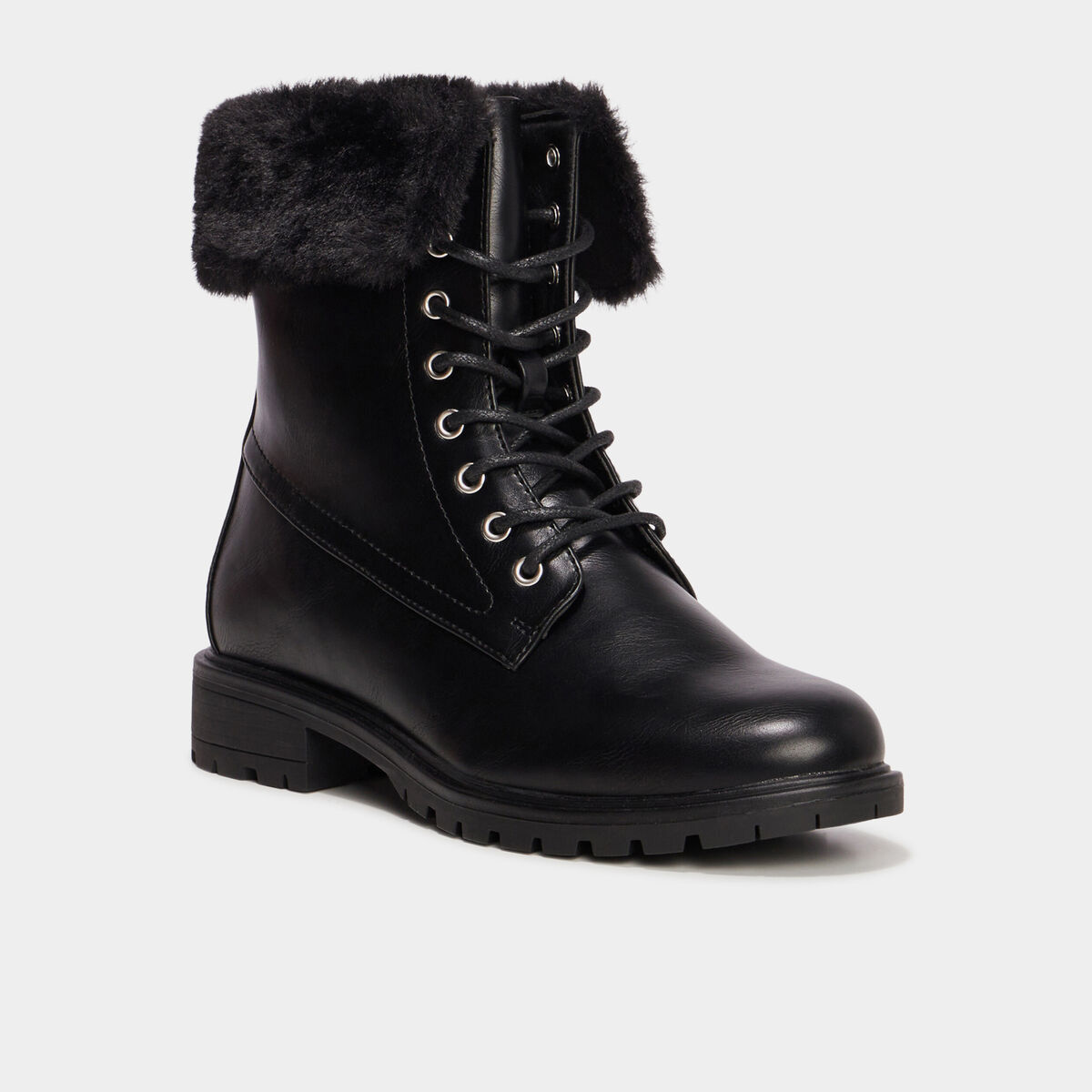 Bottines avec bord fausse fourrure noir femme