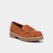 Mocassins su&eacute;dine semelles crant&eacute;es marron femme