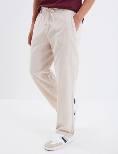 Pantalon chino mélange lin coton gris clair homme