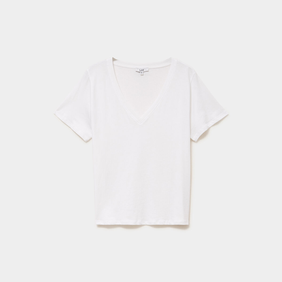 T-shirt manches courtes col en V coton blanc femme
