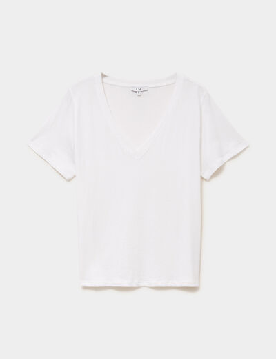 T-shirt manches courtes col en V coton blanc femme