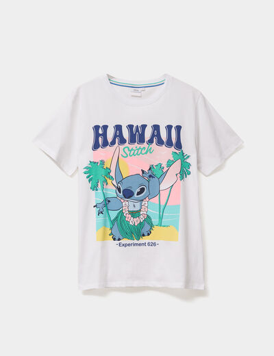 T-shirt manches courtes coton Stitch blanc femme