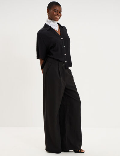 Chemise dos smock&eacute; manches courtes noir femme