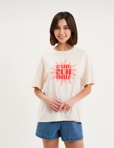 T-shirt droit manches courtes coton rose clair femme