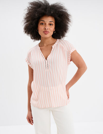 Blouse crépon manches courtes orange corail femme