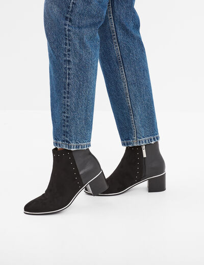 Bottines &agrave; talons bi-mati&egrave;res et clous noir femme