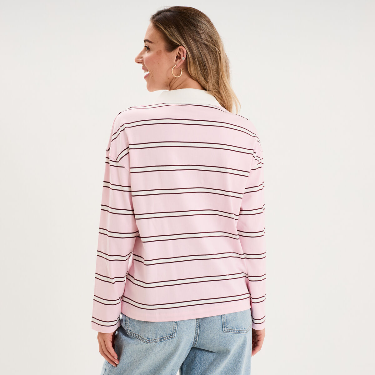 Polo manches longues coton rose pastel femme