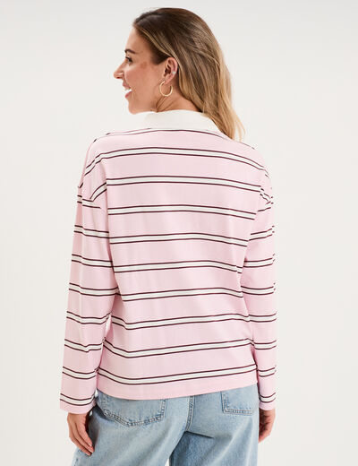 Polo manches longues coton rose pastel femme