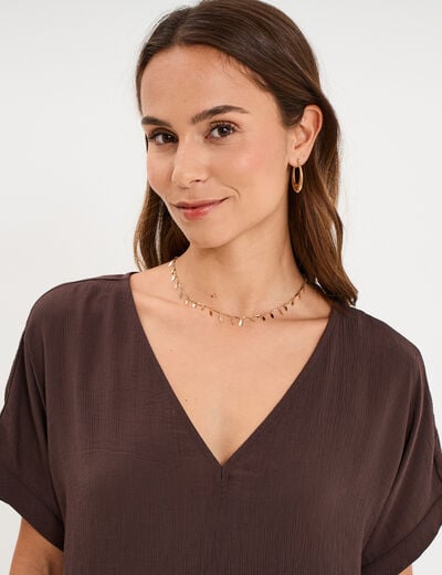 Robe courte fluide manches courtes marron fonc&eacute; femme