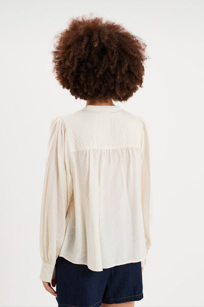 Blouse manches longues galons et fronces ecru femme