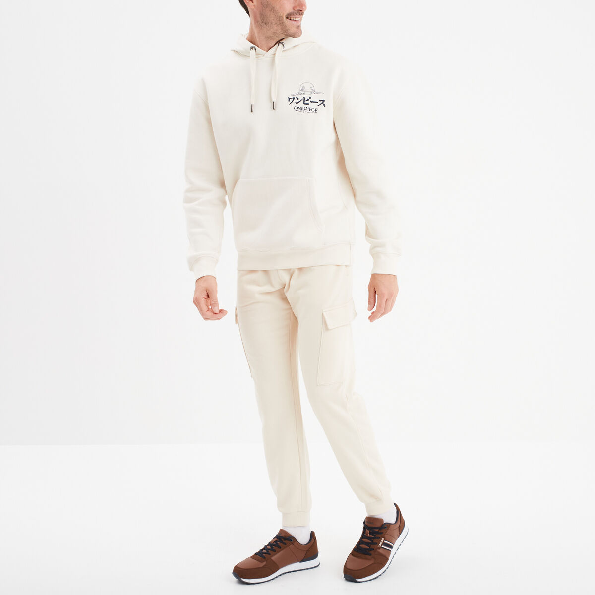Pantalon jogging cargo molleton ecru homme