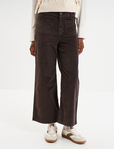 Pantalon effet velours flare 7/8&egrave;me marron fonc&eacute; femme