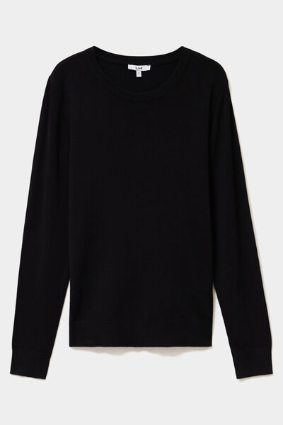 Pull col rond manches longues noir femme