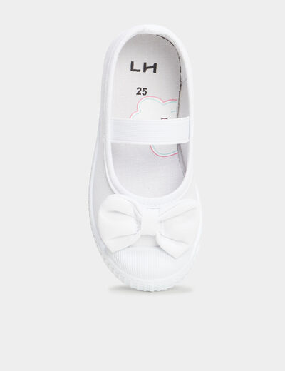 Ballerines toile &agrave; noeuds bout renforc&eacute; blanc fille