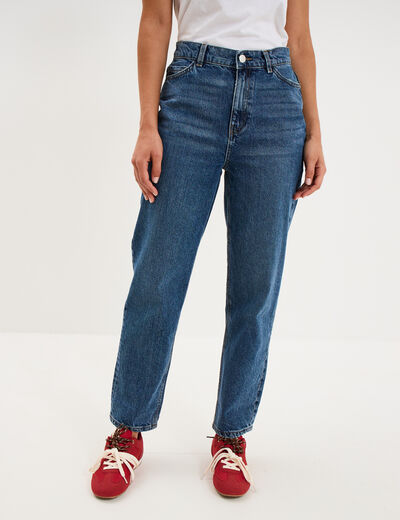 Jeans mom cropped taille haute denim stone femme