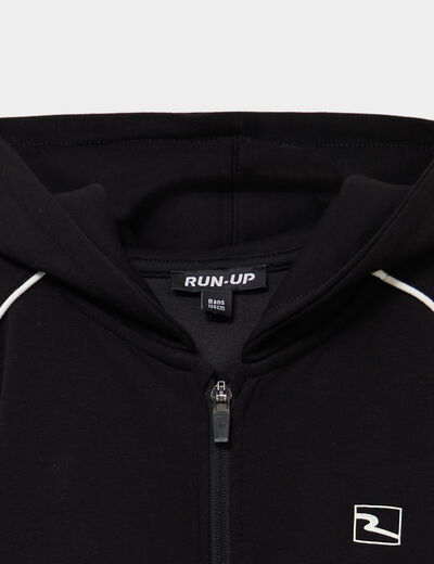 Sweat zipp&eacute; stretch &agrave; capuche noir fille