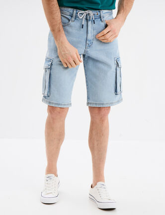 Bermuda cargo en jean Creeks denim bleach homme