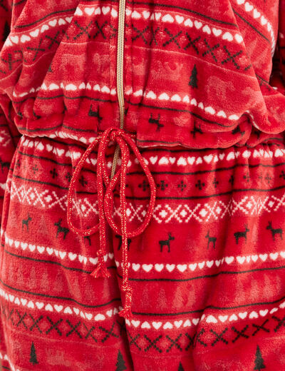 Combinaison pyjama pilou à capuche rouge femme