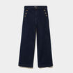 Jean large cropped &agrave; pont taille haute denim brut femme