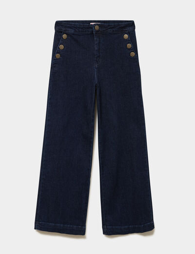 Jean large cropped &agrave; pont taille haute denim brut femme