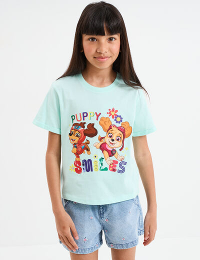 T-shirt manches courtes Pat Patrouille vert turquoise fille