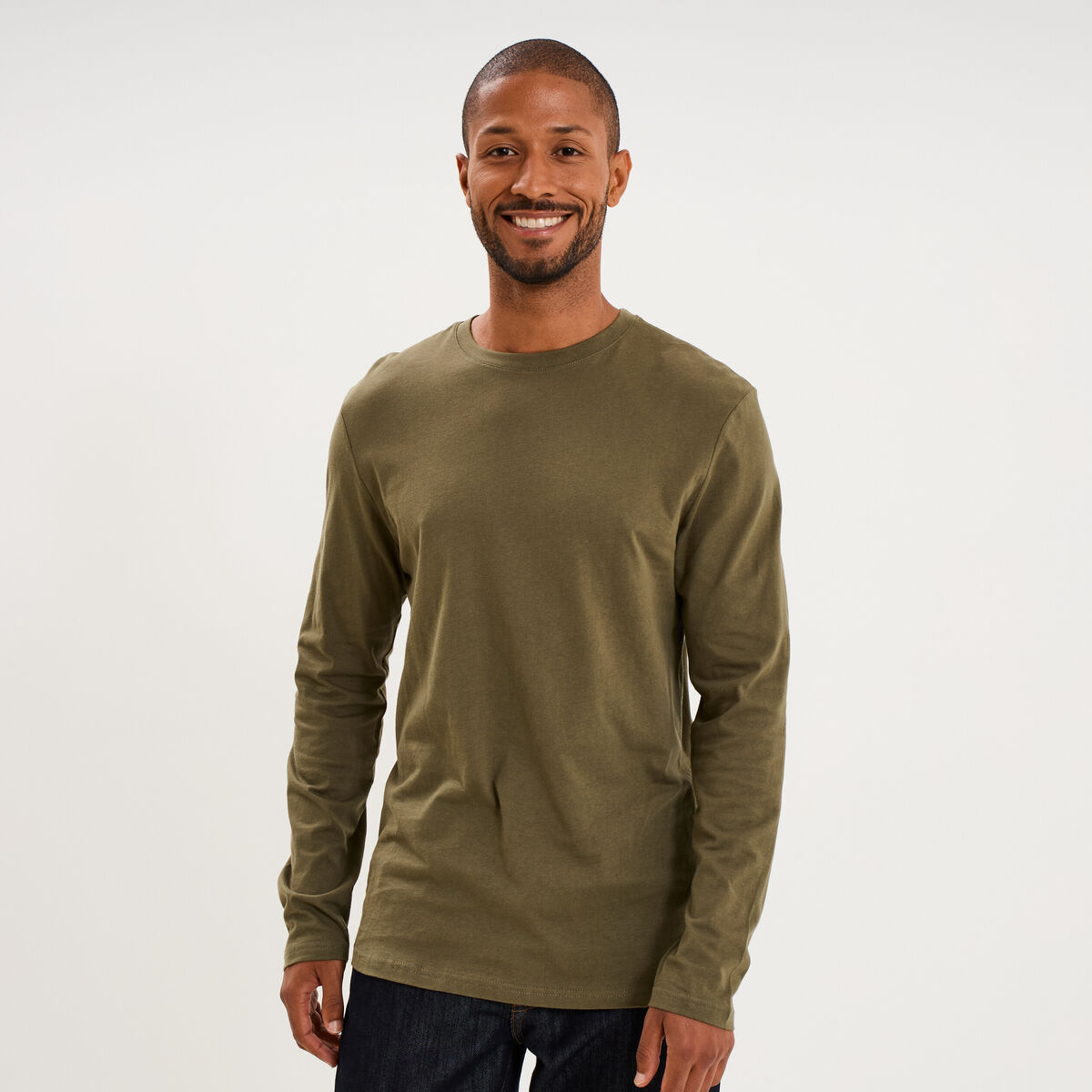 T-shirt manches longues vert kaki homme