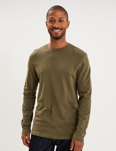 T-shirt manches longues vert kaki homme