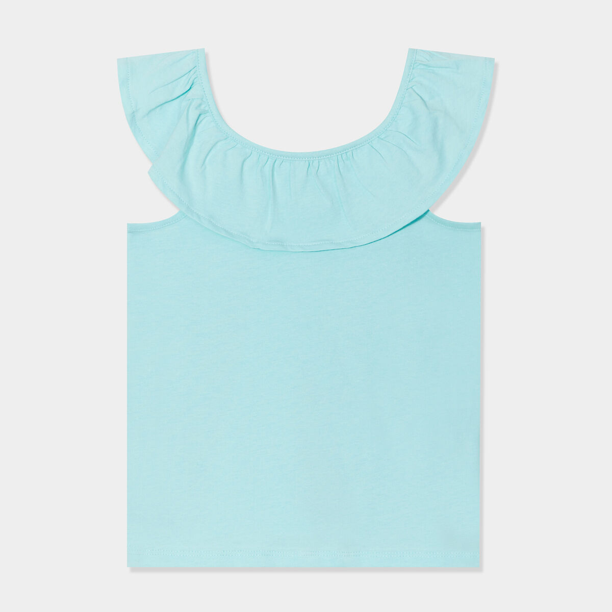 Débardeur à volants en coton bleu turquoise fille