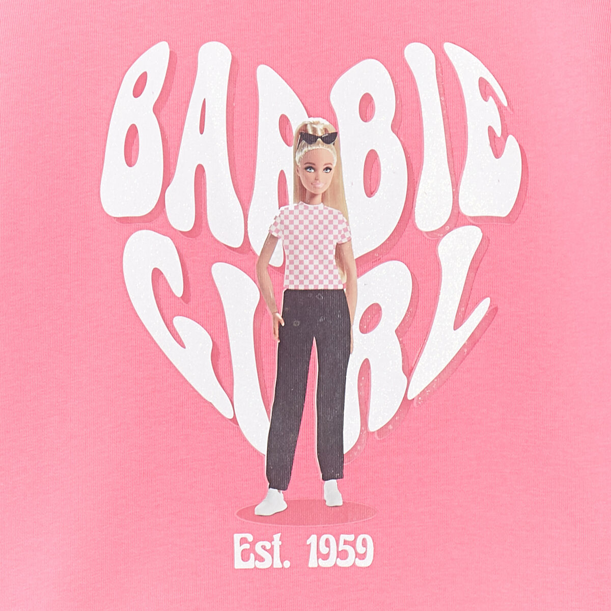 Sweat col rond manches longues Barbie rose fushia fille