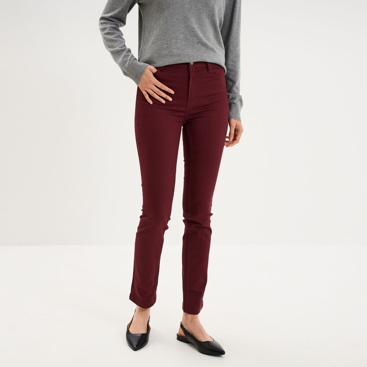 Pantalon slim stretch violet fonc&eacute; femme