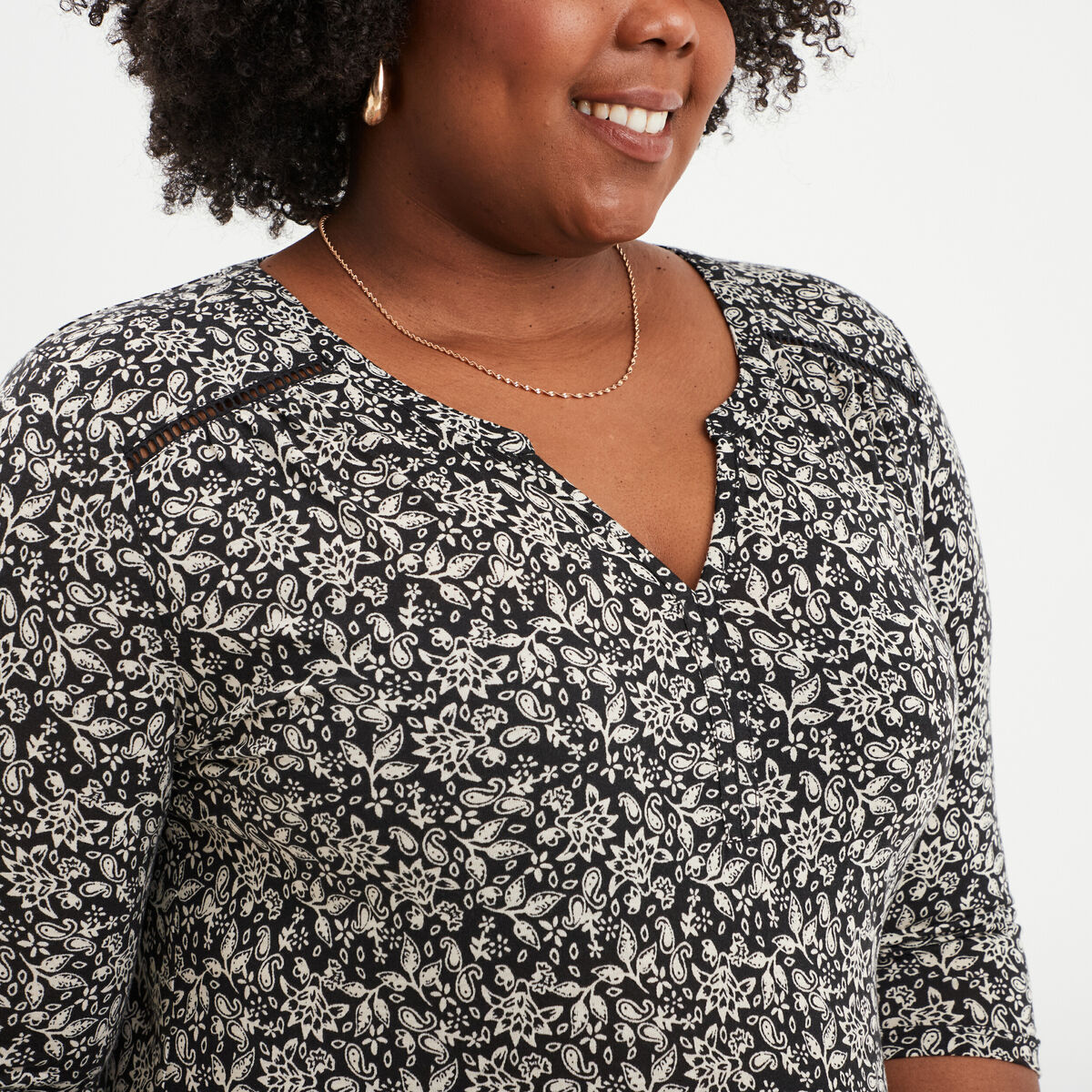 T-shirt manches 3/4 noir femme grande taille