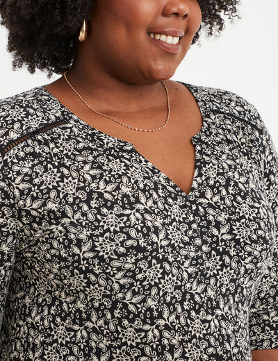 T-shirt manches 3/4 noir femme grande taille